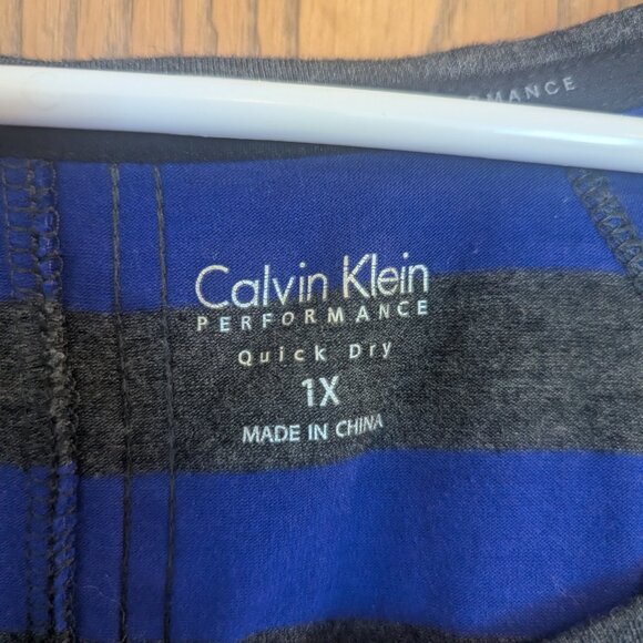 Calvin Klein Performance Quick Dry Striped Blue Gray 3/4 Sleeve Top-Women's 1X - Picture 2 of 5